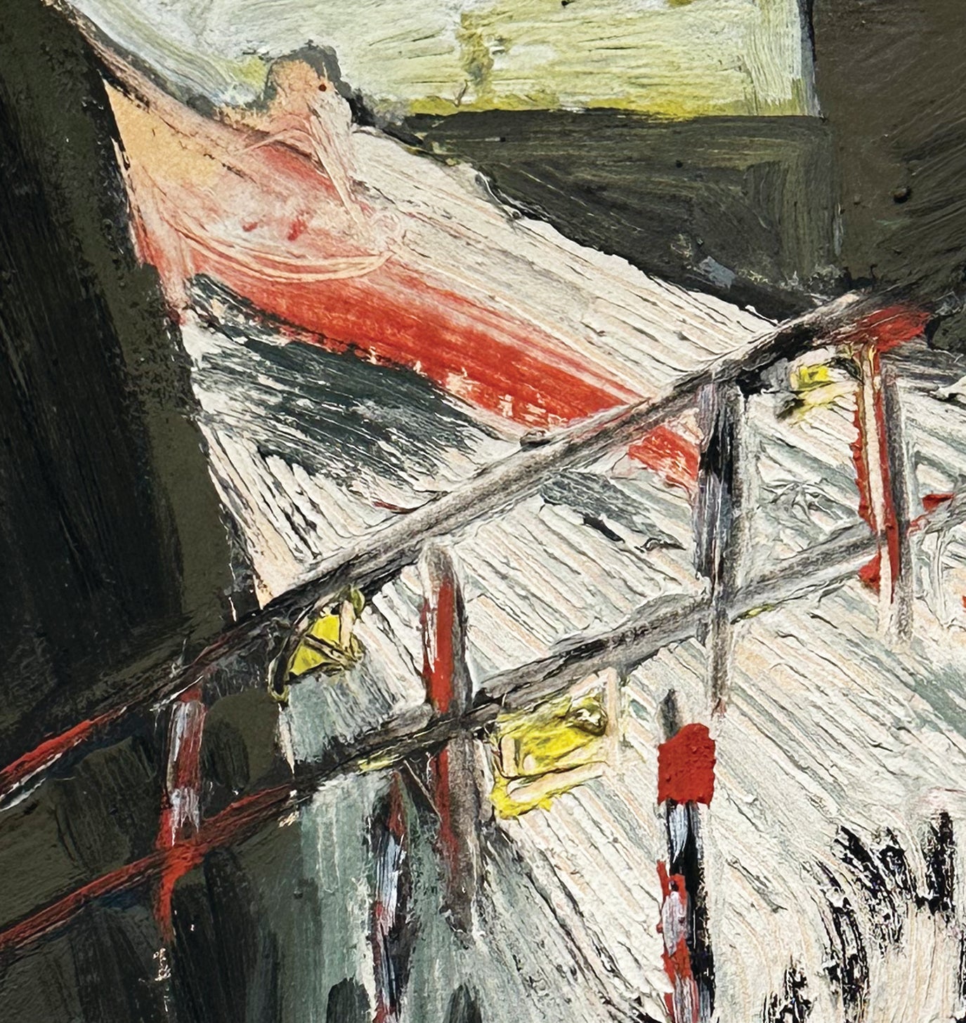 Mid 20th Century Vintage European Multi-Corlor Abstract Expressionist Acrylic Painting on Paper, Artist Unknown