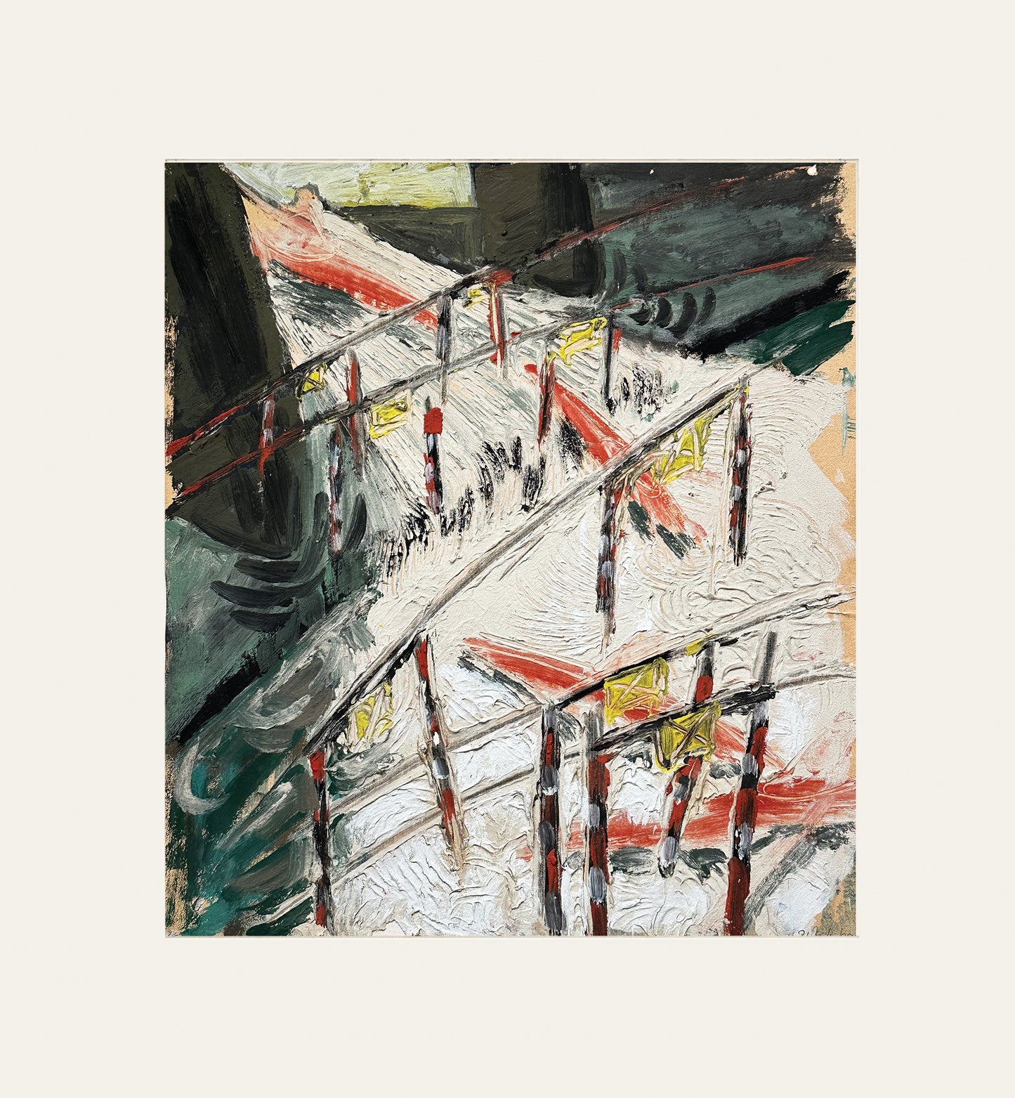 Mid 20th Century Vintage European Multi-Corlor Abstract Expressionist Acrylic Painting on Paper, Artist Unknown