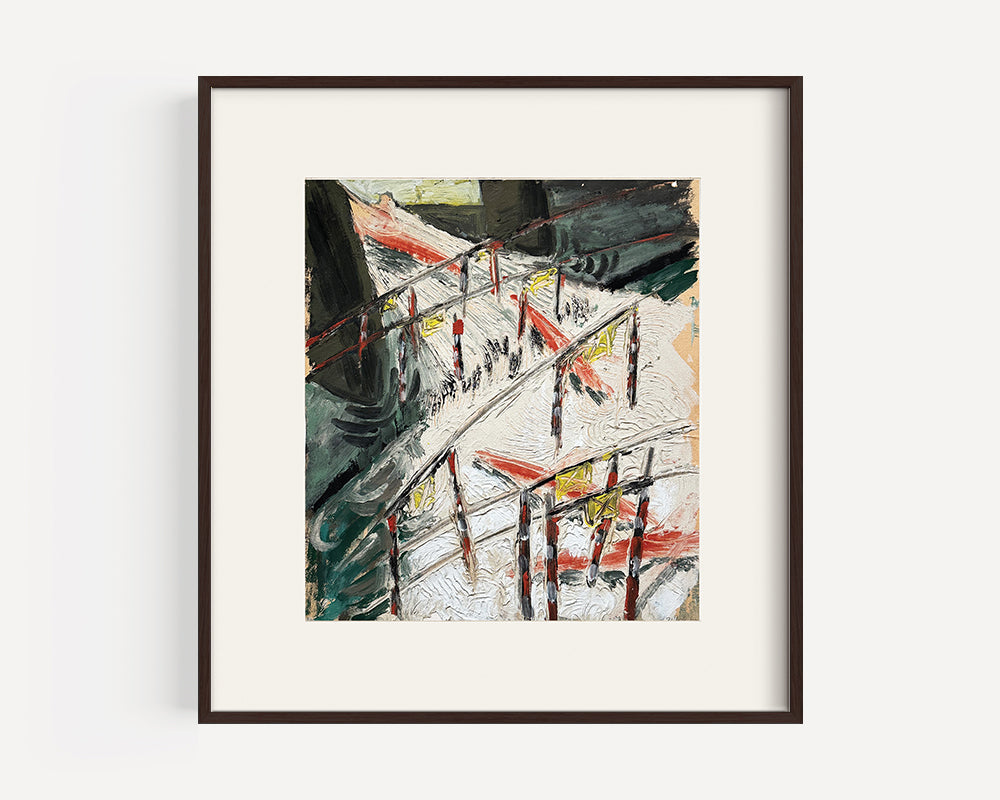 Mid 20th Century Vintage European Multi-Corlor Abstract Expressionist Acrylic Painting on Paper, Artist Unknown