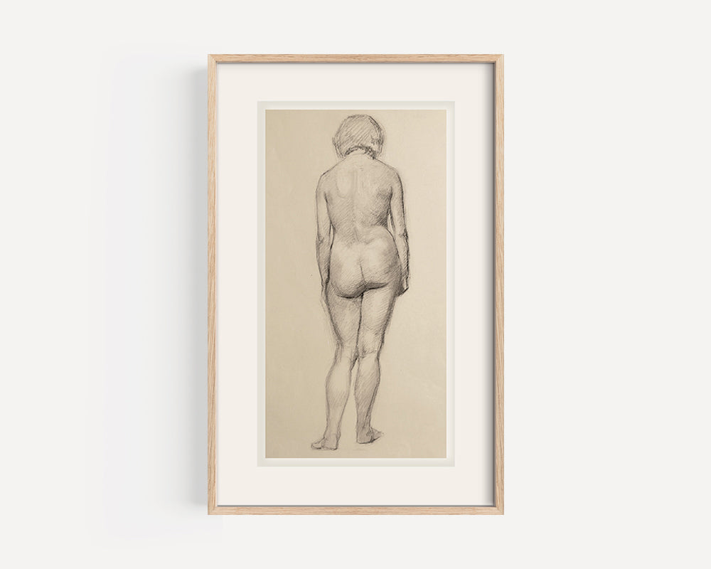 Early 1900's Vintage French Female Figure Drawing in Classicism Style, Graphite Drawing on Paper