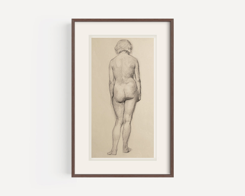 Early 1900's Vintage French Female Figure Drawing in Classicism Style, Graphite Drawing on Paper