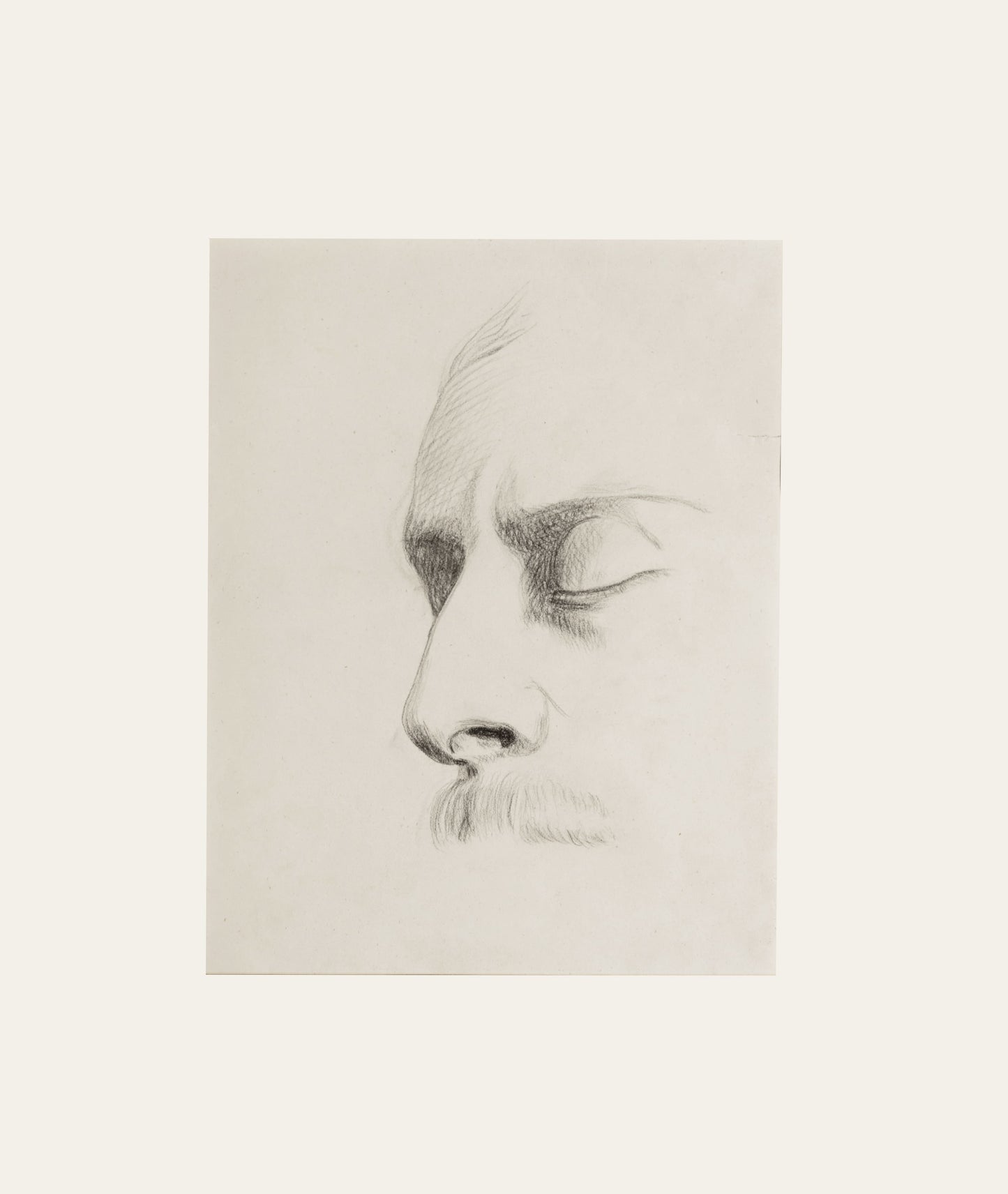 Vintage Mid-Century French Pencil Portrait of Gentleman's Face in Graphite on Paper
