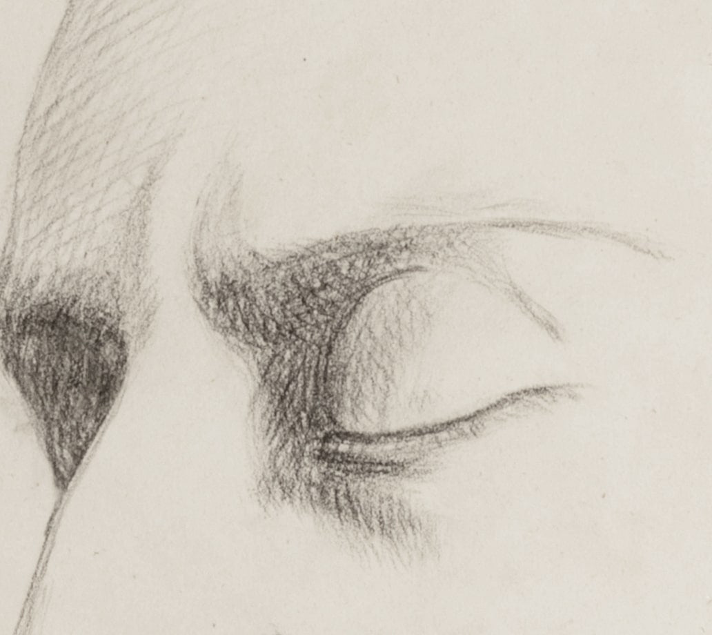 Vintage Mid-Century French Pencil Portrait of Gentleman's Face in Graphite on Paper
