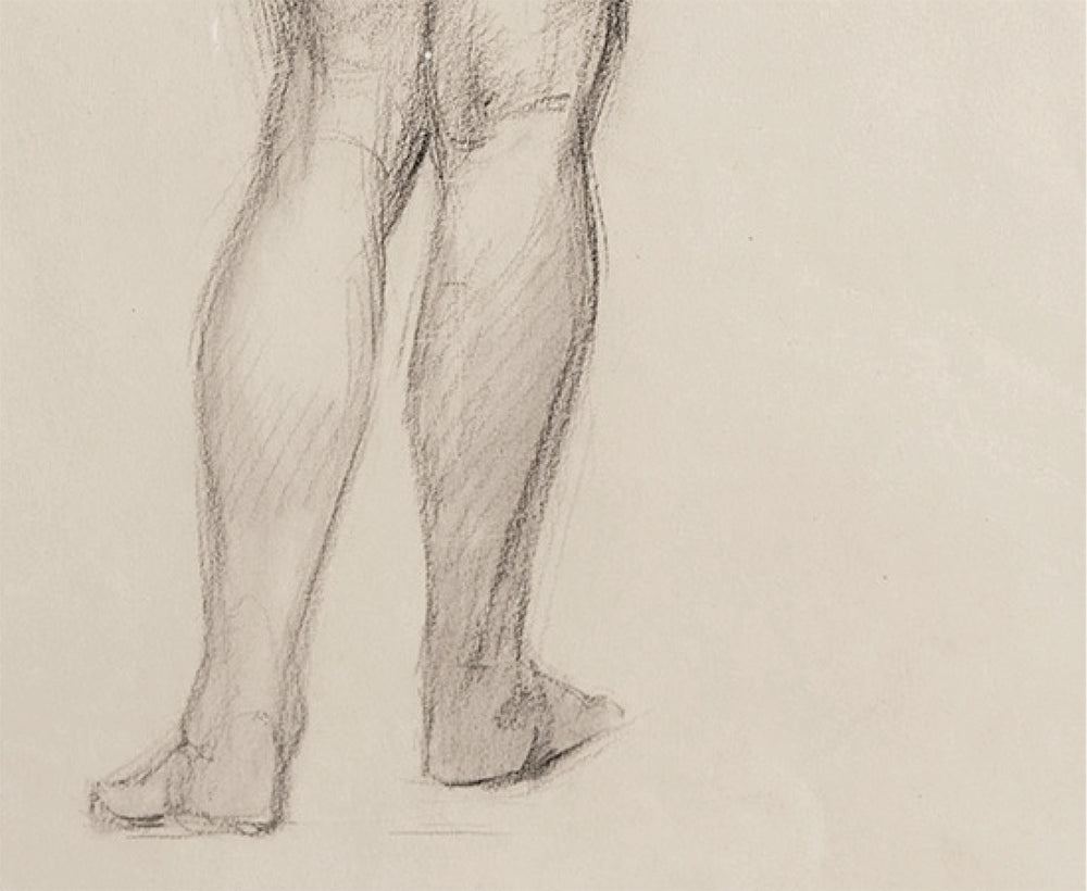 Early 1900's Vintage French Female Figure Drawing in Classicism Style, Graphite Drawing on Paper