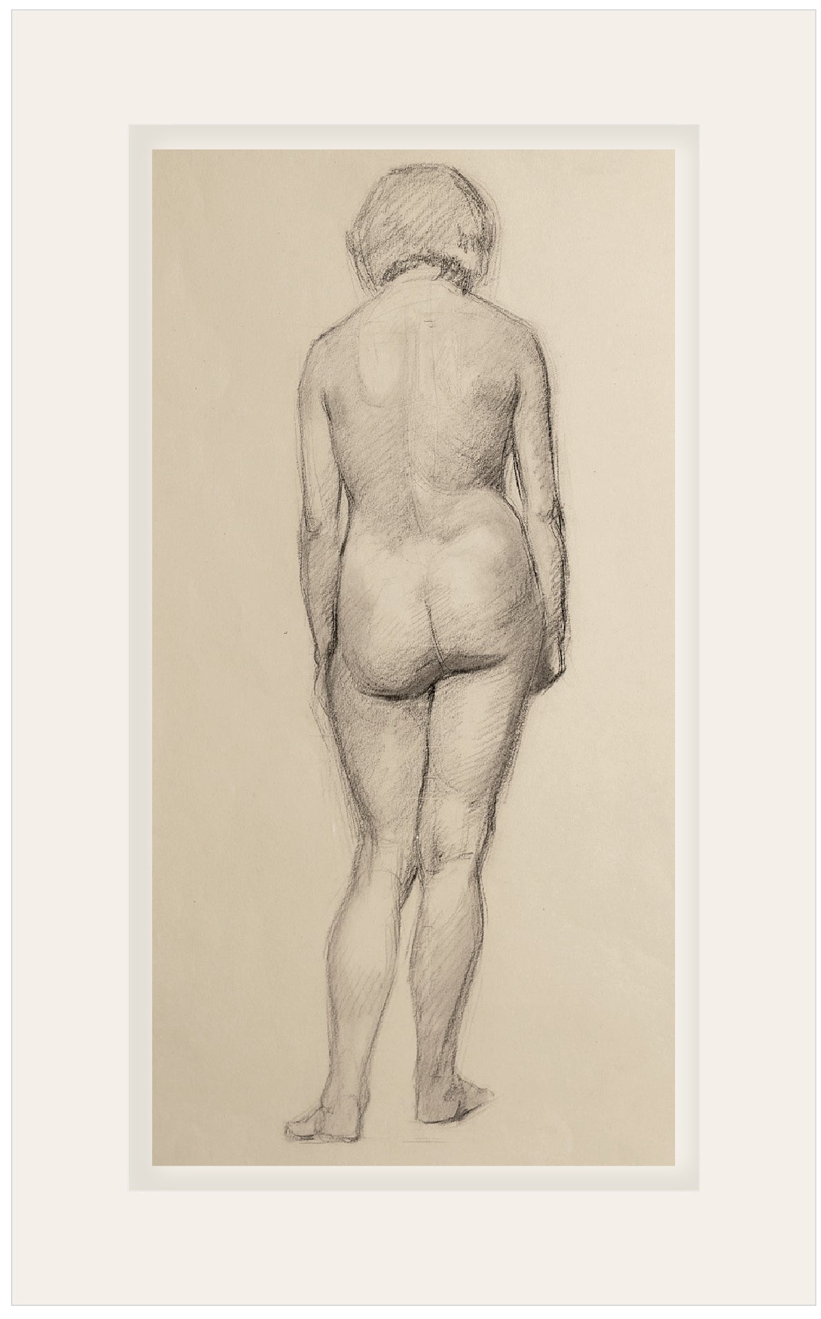Early 1900's Vintage French Female Figure Drawing in Classicism Style, Graphite Drawing on Paper