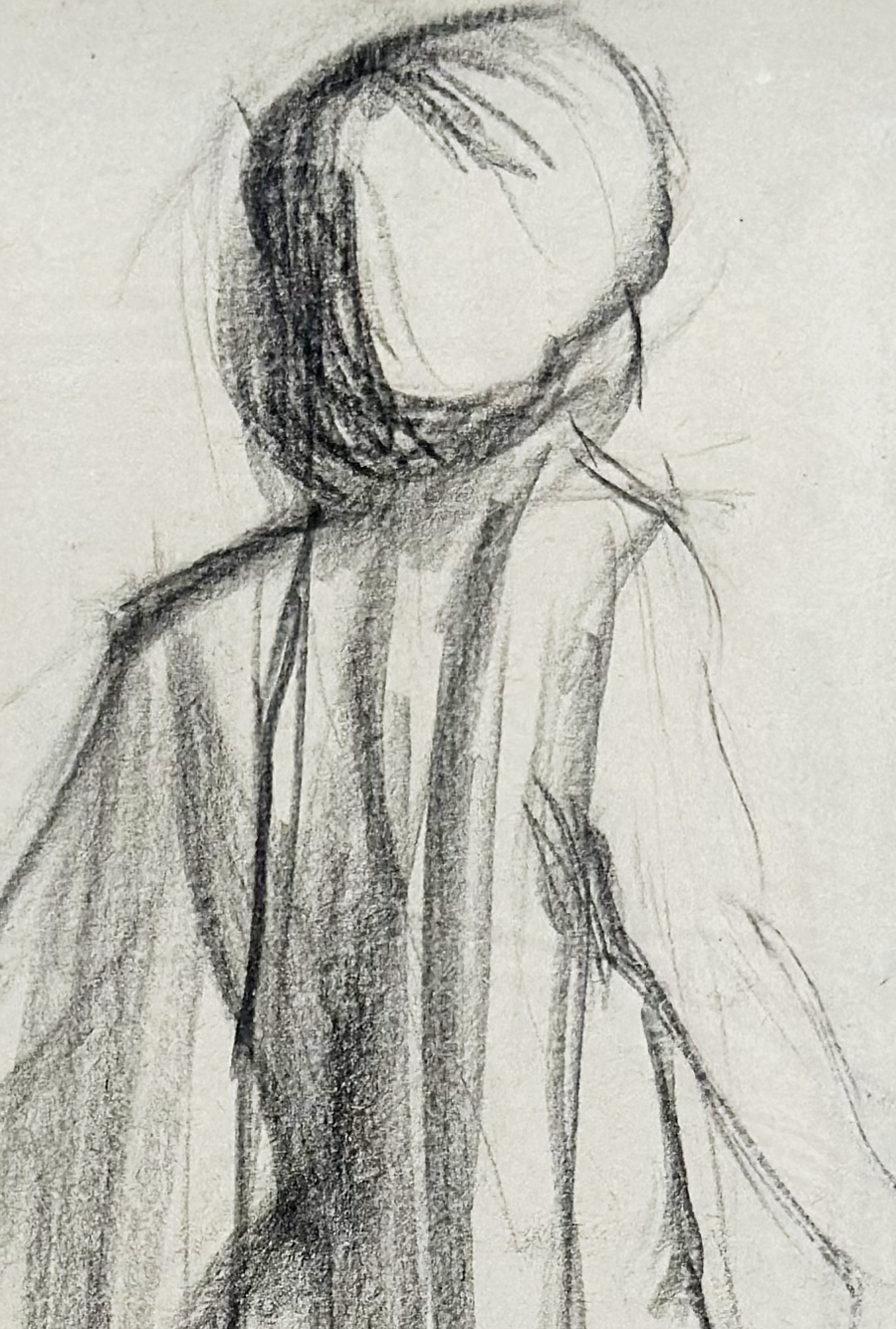 Early 1900's Antique French Classical Figural Drawing of Draped Woman in Charcoal on Paper