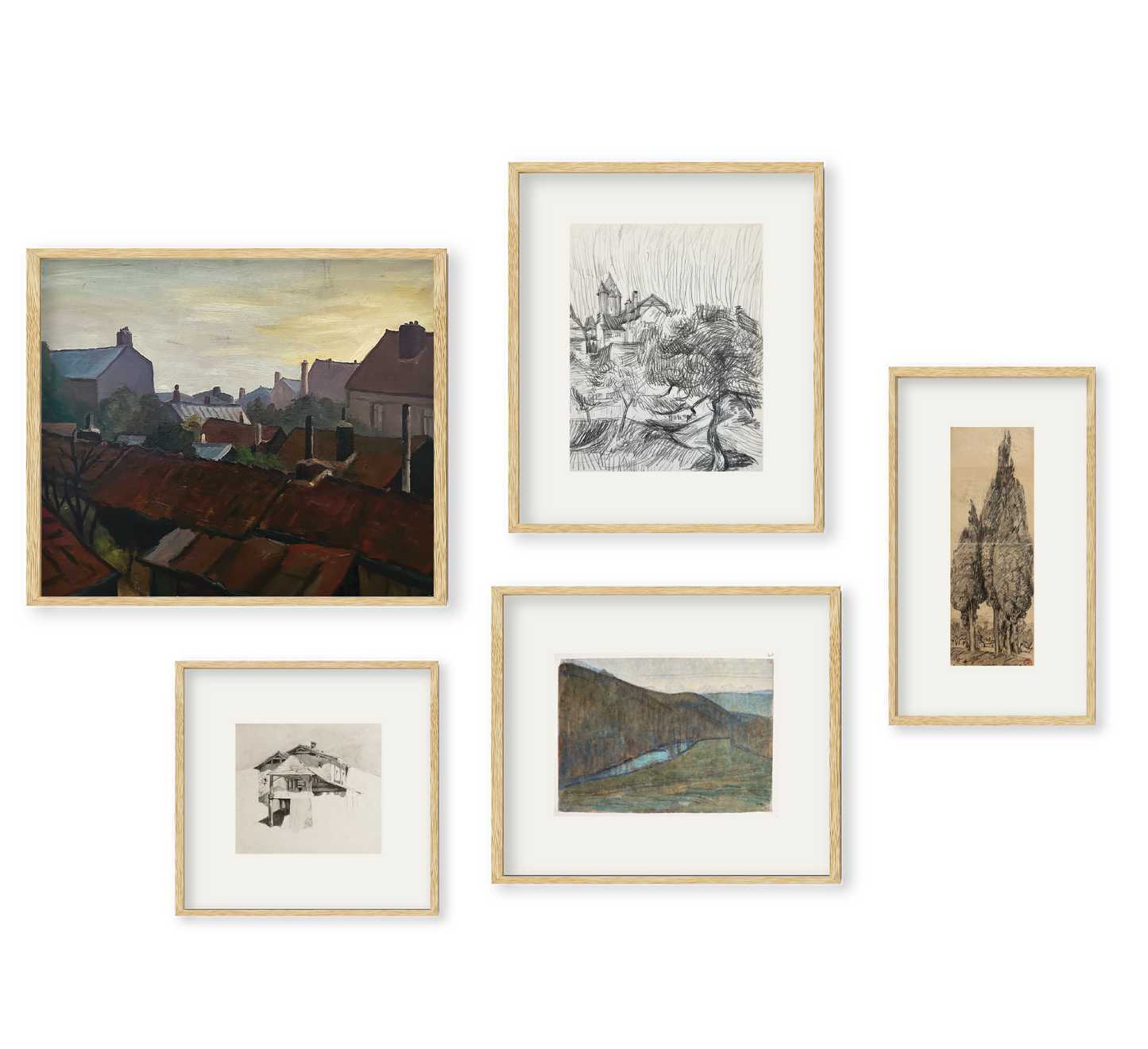 Manon Curated Gallery Collection of Vintage Early 1900's Drawings and Paintings, Signed by Artists