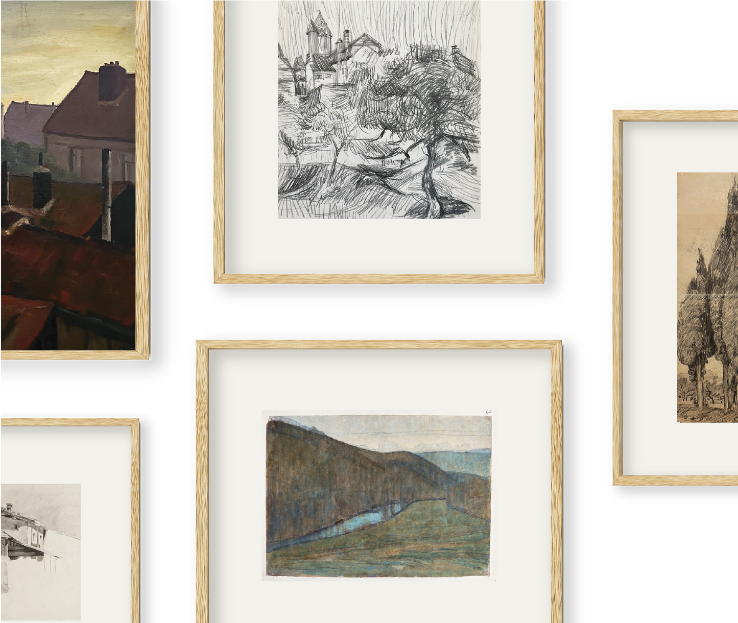 Manon Curated Gallery Collection of Vintage Early 1900's Drawings and Paintings, Signed by Artists