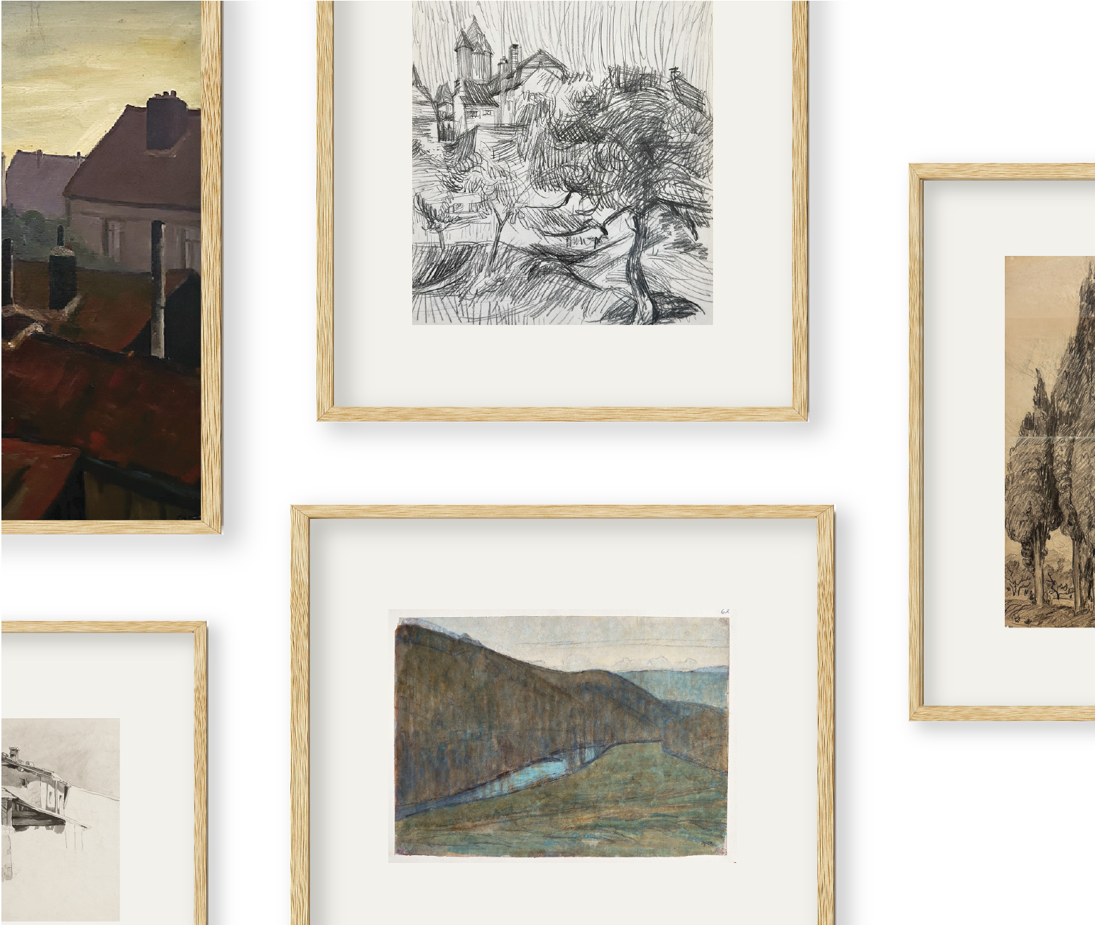 Manon Curated Gallery Collection of Vintage Early 1900's Drawings and Paintings, Signed by Artists