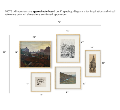 Manon Curated Gallery Collection of Vintage Early 1900's Drawings and Paintings, Signed by Artists