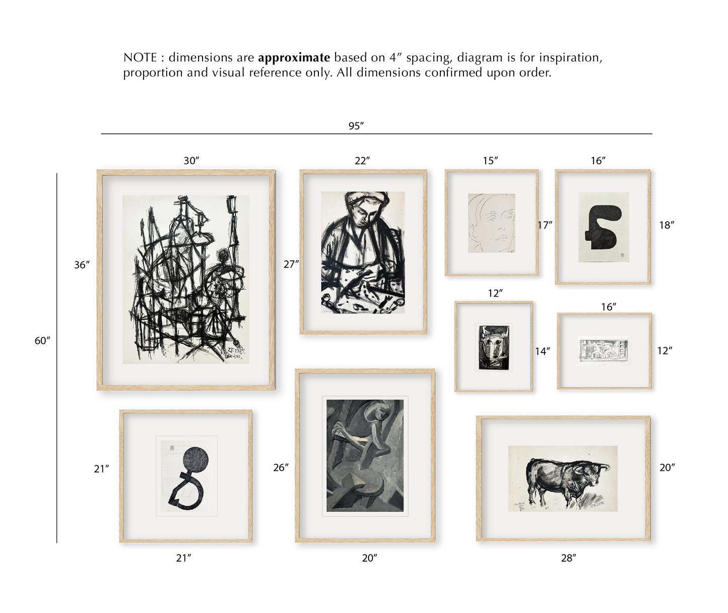 Grenoble Collection of Curated Vintage European Abstract and Expressionist Artworks in Ink, Oil Paint and Charcoal on Paper, Mid 1900's