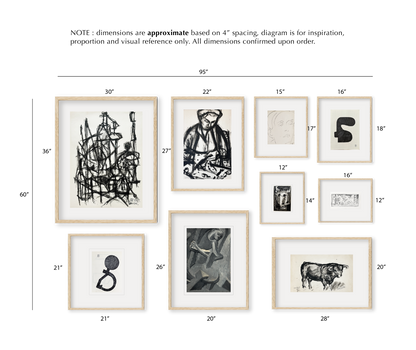 Grenoble Collection of Curated Vintage European Abstract and Expressionist Artworks in Ink, Oil Paint and Charcoal on Paper, Mid 1900's