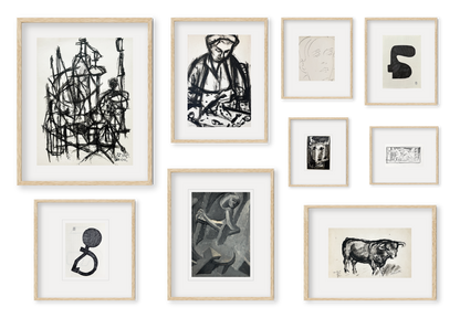 Grenoble Collection of Curated Vintage European Abstract and Expressionist Artworks in Ink, Oil Paint and Charcoal on Paper, Mid 1900's