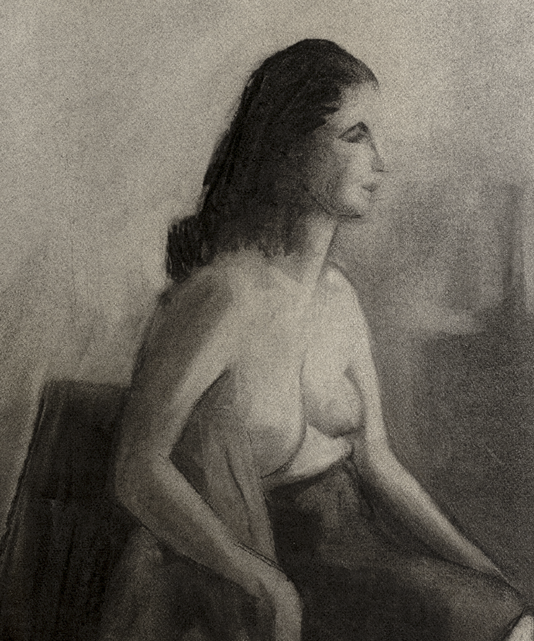 Early 1900's Vintage French Charcoal Figure Drawing of Woman Seated, Charcoal on Paper