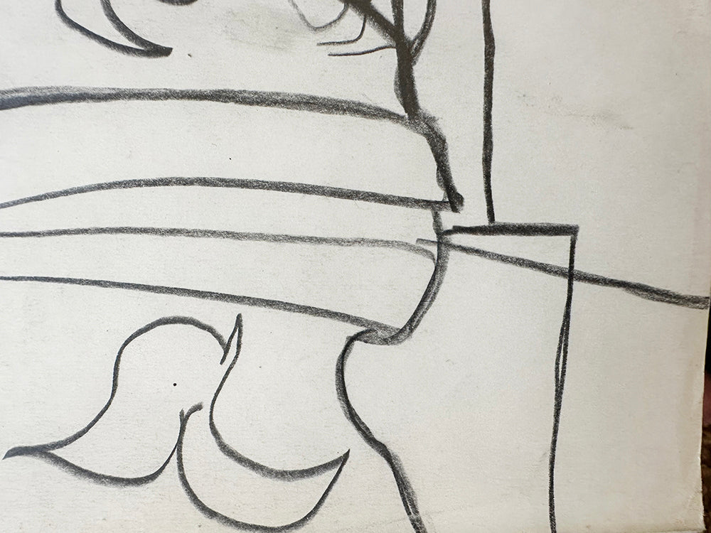 Vintage Mid 20th Century French Cubist Style Graphite Figure Drawing on Paper, signed by French Artist Marius Woulfart