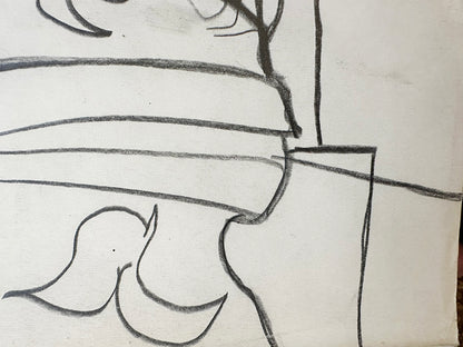 Vintage Mid 20th Century French Cubist Style Graphite Figure Drawing on Paper, signed by French Artist Marius Woulfart