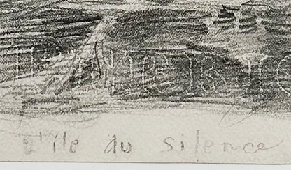 Early 1900's Small Antique French Landscape of L'Ile de Silence in France, Graphite Drawing on Paper