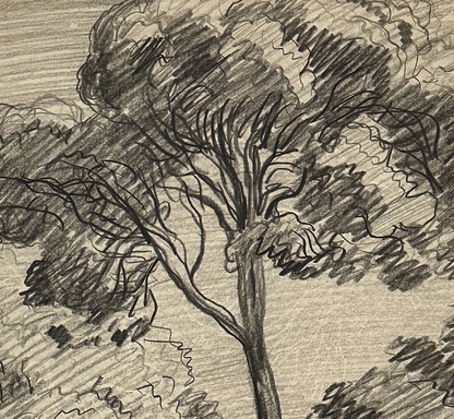 Early 1900's Vintage French Graphite Landscape Drawing of Trees, Signed by Maurice de Lambert, 1937