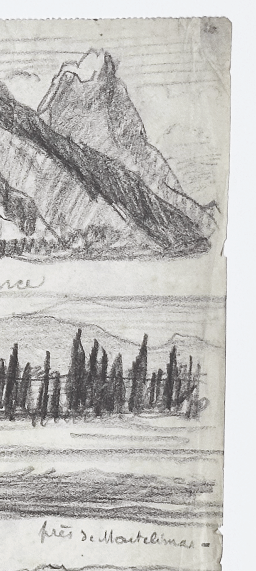 Rare Early 1900's Antique French Landscape Sketchbook Charcoal Drawing, signed by French Artist Maurice de Lambert, 1925.