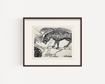 Vintage Mid-Century Modern Primitive Animal Marker Drawings on Paper, Signed by NYC Artist Victor Gatto