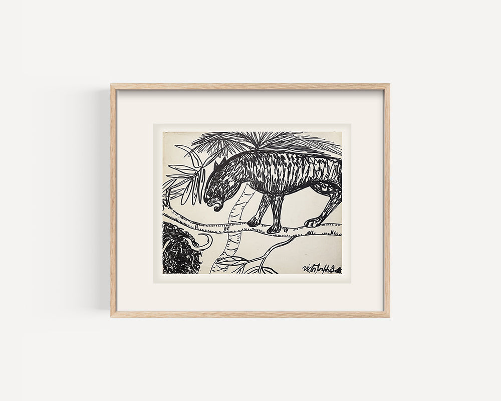 Vintage Mid-Century Modern Primitive Animal Marker Drawings on Paper, Signed by NYC Artist Victor Gatto