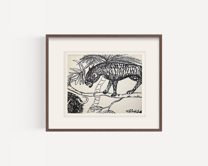 Vintage Mid-Century Modern Primitive Animal Marker Drawings on Paper, Signed by NYC Artist Victor Gatto