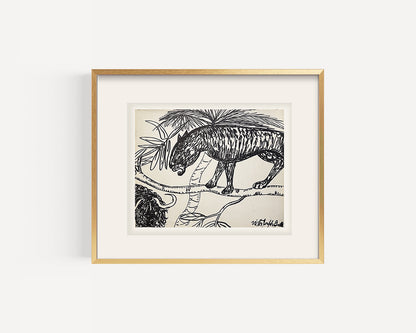 Vintage Mid-Century Modern Primitive Animal Marker Drawings on Paper, Signed by NYC Artist Victor Gatto