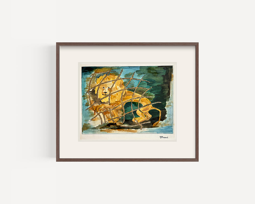 Early 1900's Vintage French Expressionistic and Fauve Style Painting of a Lion, Signed by French Artist M. Renaud