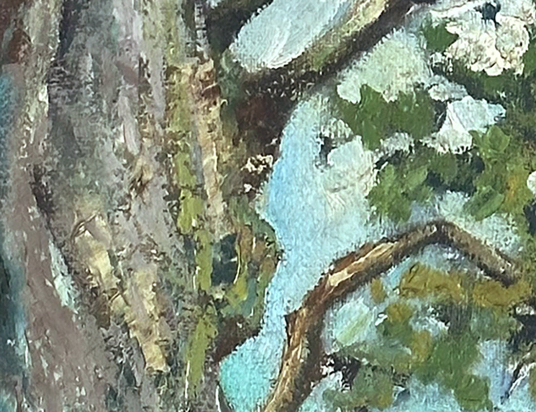 Vintage Mid 1900s Expressionistic Oil Painting of Tree in Fauvist Style. Signed by artist in 1947