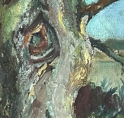 Vintage Mid 1900s Expressionistic Oil Painting of Tree in Fauvist Style. Signed by artist in 1947