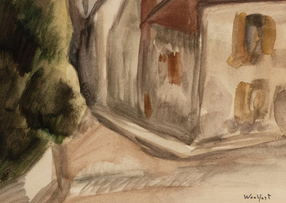 Mid-Century Signed Wouyart Landscape Painting With Custom Mat