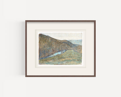 Early 1900's Vintage French Landscape of Valonne Countryside in Watercolor and Gouache on Paper. Signed by French Artist Georges Offner.