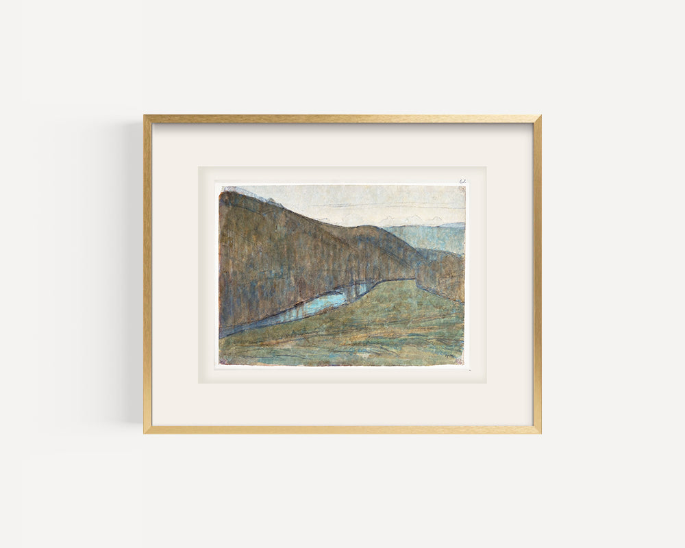 Early 1900's Vintage French Landscape of Valonne Countryside in Watercolor and Gouache on Paper. Signed by French Artist Georges Offner.