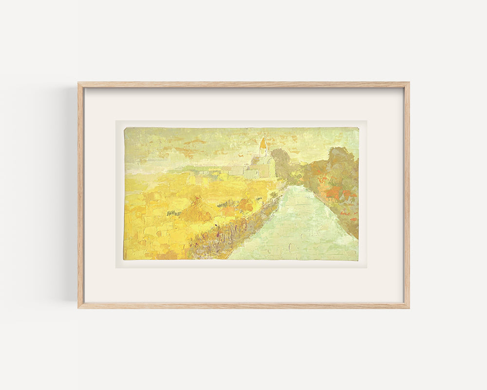 Vintage Early 1900's  European Expressionistic and Impressionistic Yellow Landscape, Oil Painting on Paper