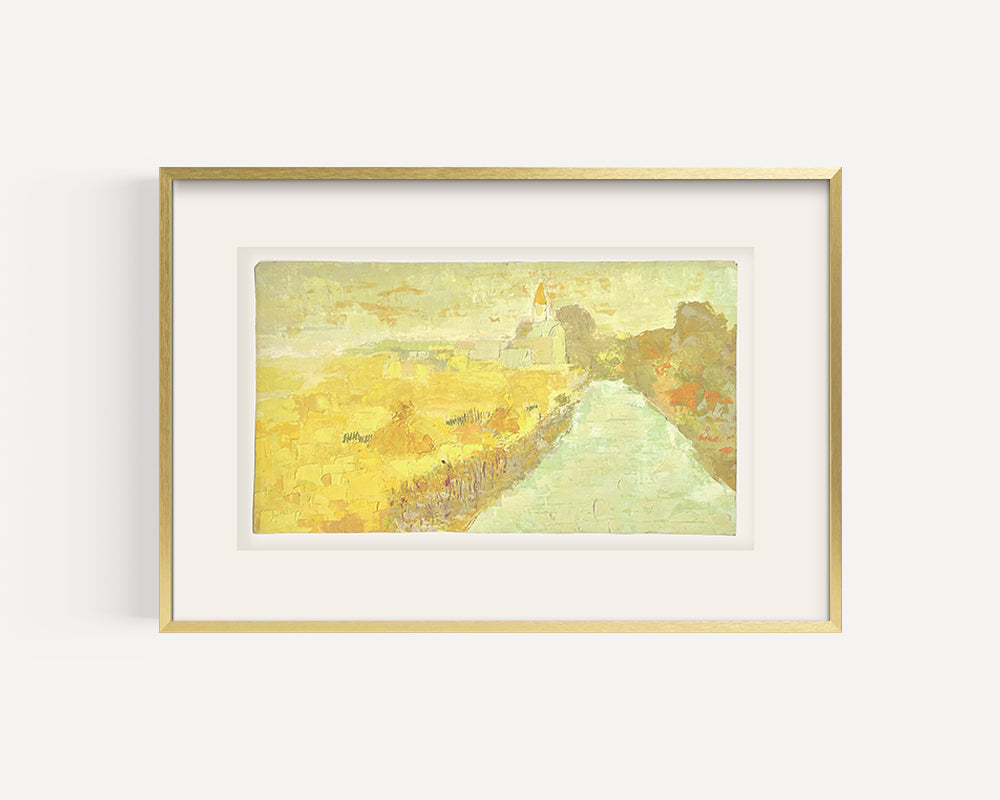 Vintage Early 1900's  European Expressionistic and Impressionistic Yellow Landscape, Oil Painting on Paper