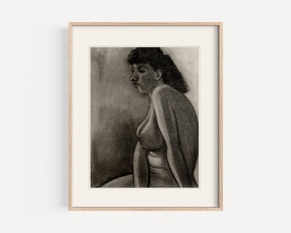 Mid 20th Century French Academic Nude Female Figural Drawing in Charcoal on Paper