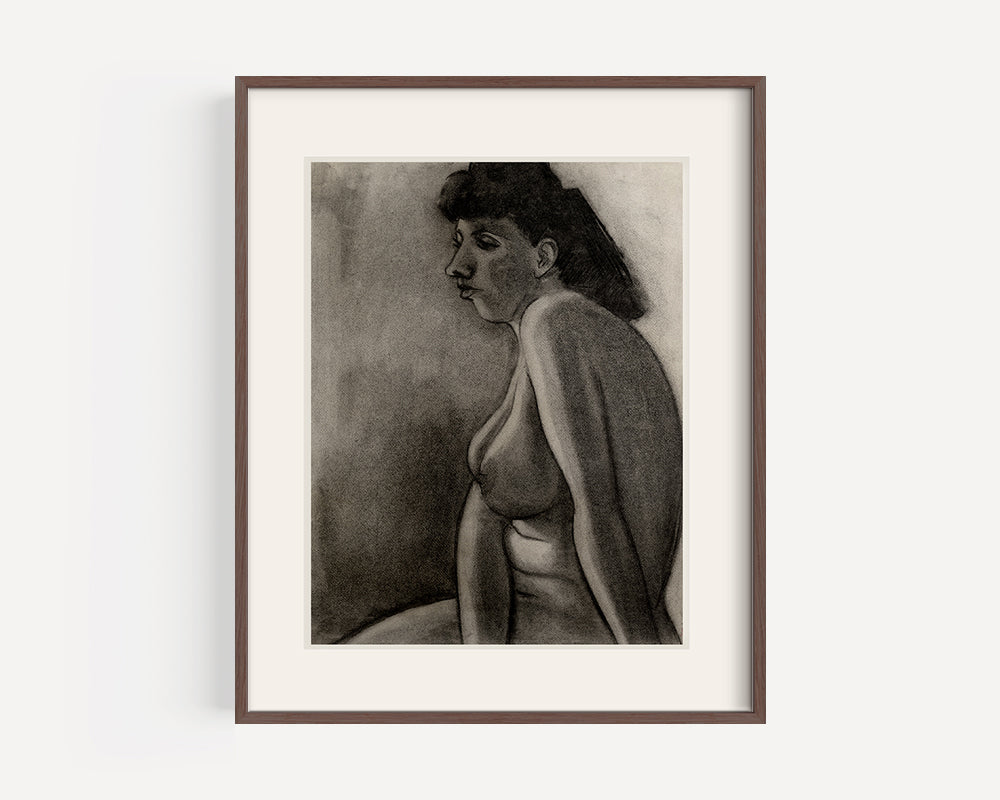 Mid 20th Century French Academic Nude Female Figural Drawing in Charcoal on Paper