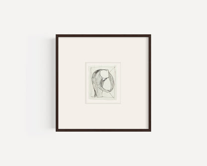 Miniature Vintage French Mid-Century Modern Abstract Figural Graphite Drawing on Paper