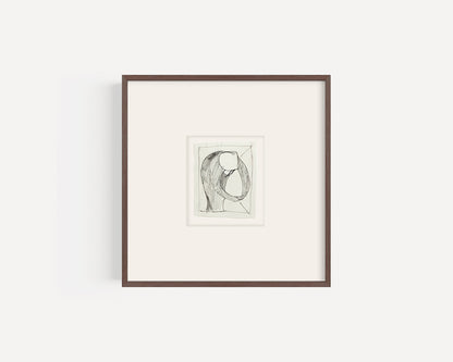 Miniature Vintage French Mid-Century Modern Abstract Figural Graphite Drawing on Paper