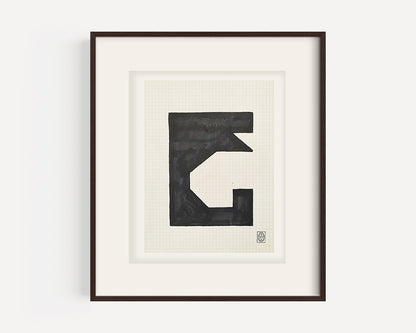 Mid-Century Modern Vintage French Abstract Marker Drawing on Paper, Signed by French Artist Maurice Parant