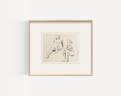 Early 1900's/ Late 1800's Antique European Figure Studiy of Female Nude, Ink on Paper