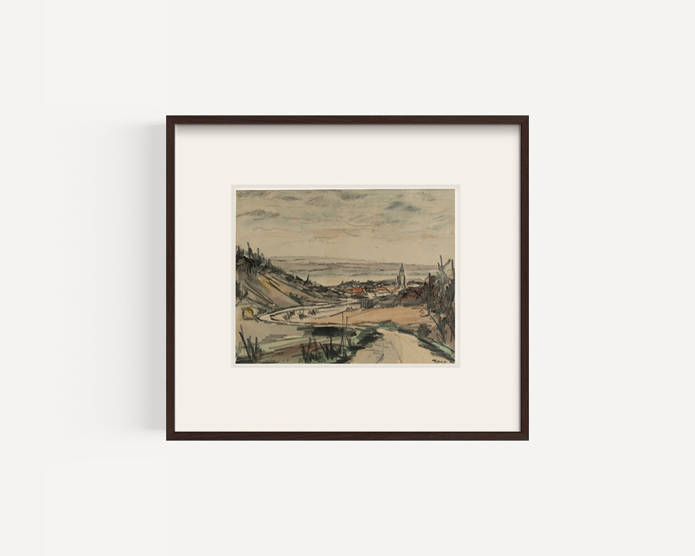 Early 1900's Vintage French Expressionist Seaside Landscape Painting in Mixed Media, Signed by Artist, 1931