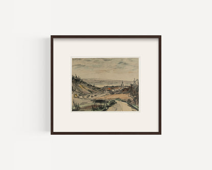 Early 1900's Vintage French Expressionist Seaside Landscape Painting in Mixed Media, Signed by Artist, 1931