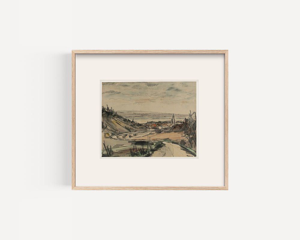 Early 1900's Vintage French Expressionist Seaside Landscape Painting in Mixed Media, Signed by Artist, 1931