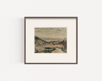 Early 1900's Vintage French Expressionist Seaside Landscape Painting in Mixed Media, Signed by Artist, 1931