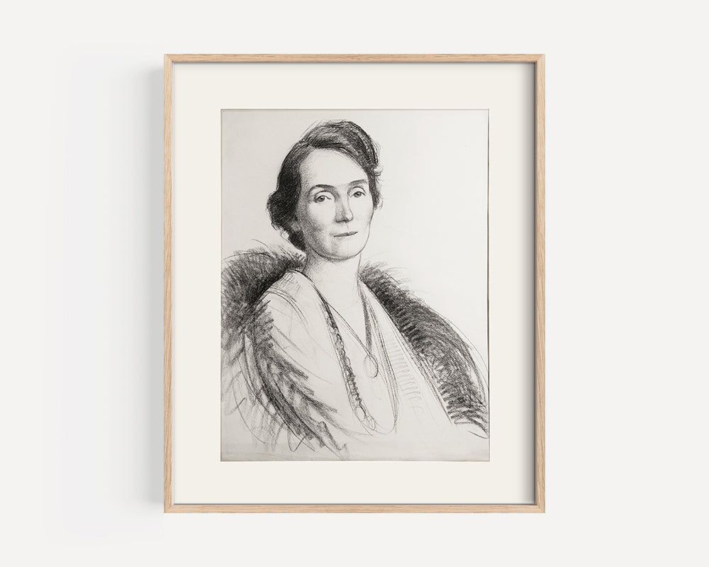 Vintage Original Portrait Of A cheapest Woman in Traditional Clothing, Charcoal on Paper