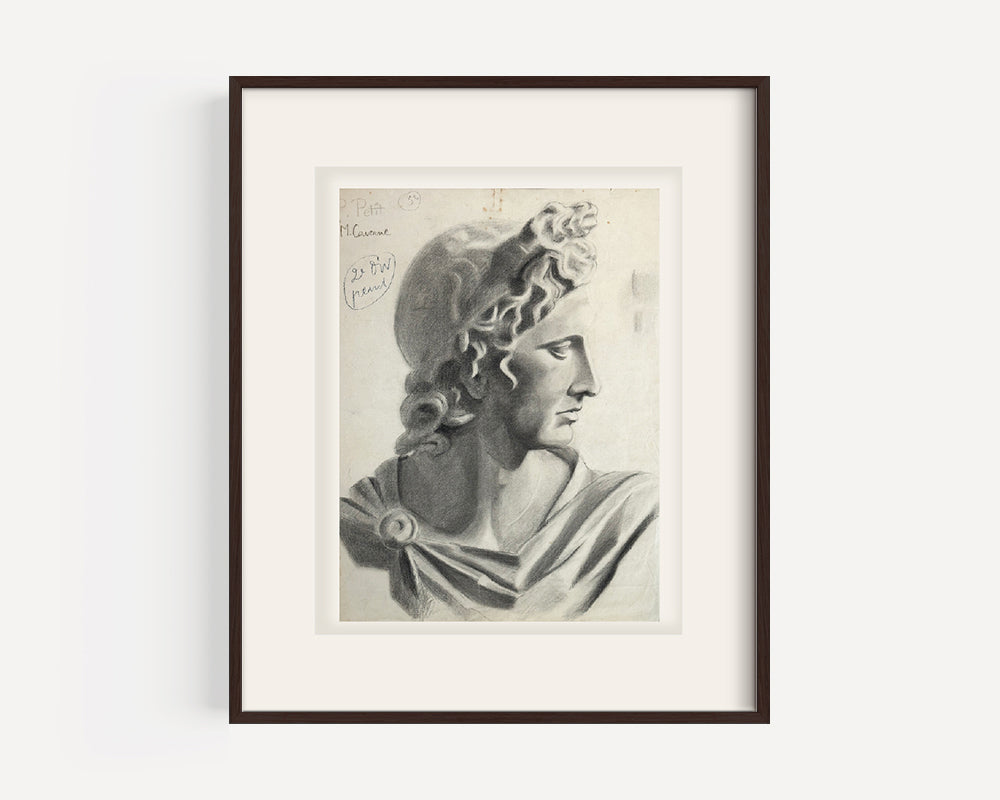 Early 1900's Antique French Academic Drawing of Female Greek/Roman Statue in Graphite on Paper