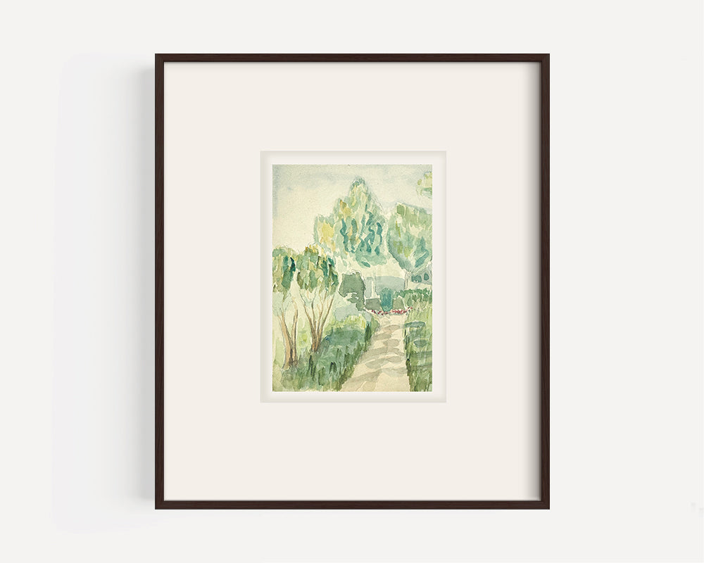 Small Early 1900's Antique French Expressionist Watercolor Landscape of Scenic Trees on Paper