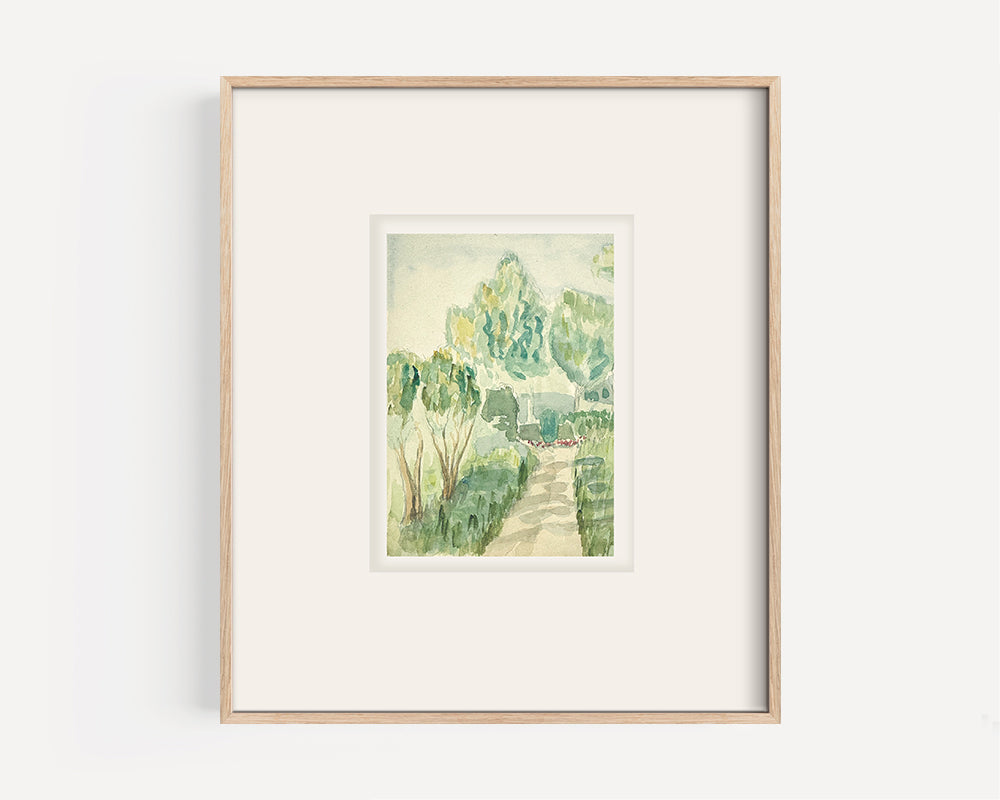 Small Early 1900's Antique French Expressionist Watercolor Landscape of Scenic Trees on Paper