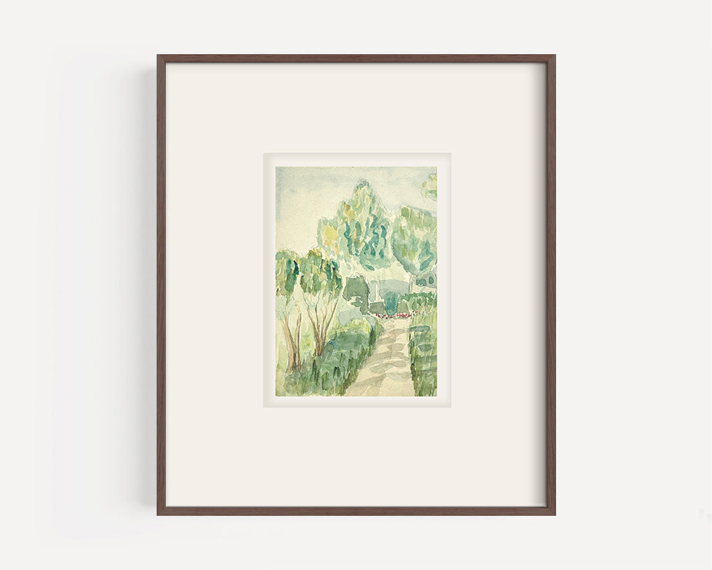 Small Early 1900's Antique French Expressionist Watercolor Landscape of Scenic Trees on Paper